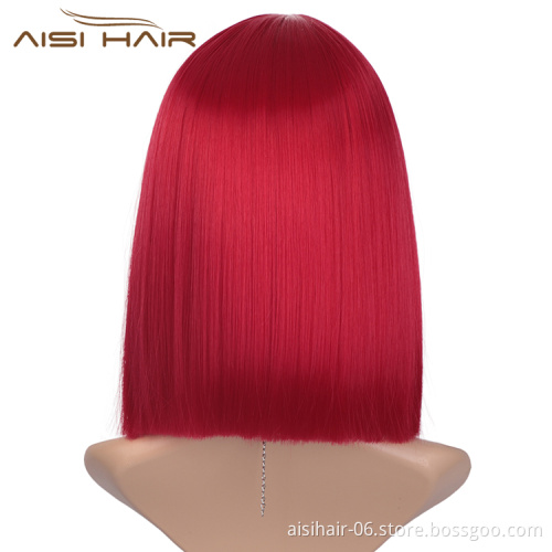 Aisi Hair Short Red Heat Resistant  Synthetic Fiber Hair Wigs For White Black Women Cosplay Wigs Straight  Bob Hairstyle Wigs